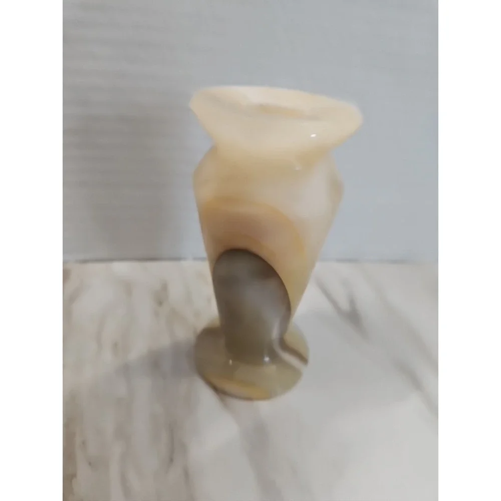 Vintage Cream/White Agate Small Stone Vase Earthy-tan Veining Marbled Heavy